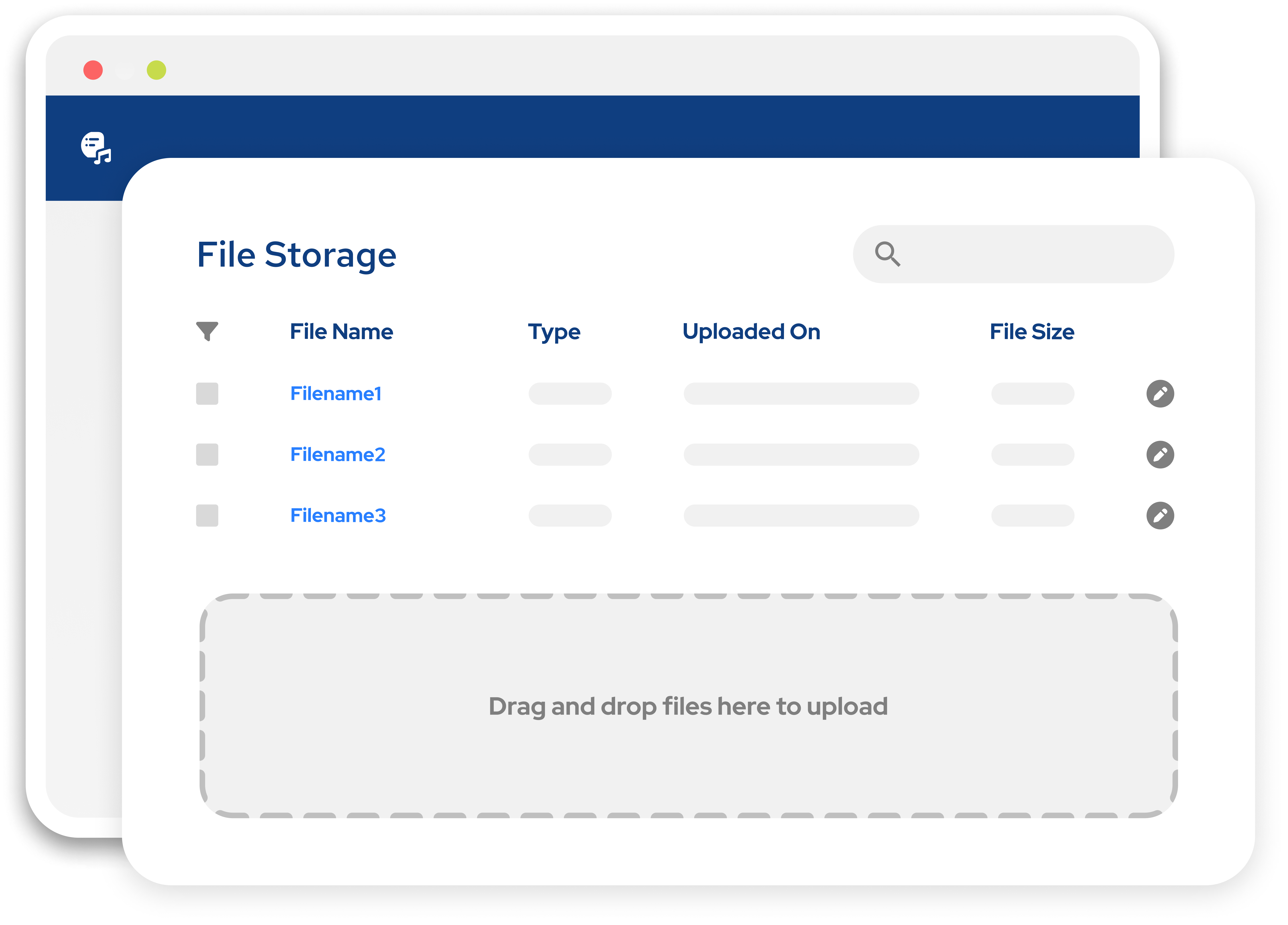 Dashboard showing File storage